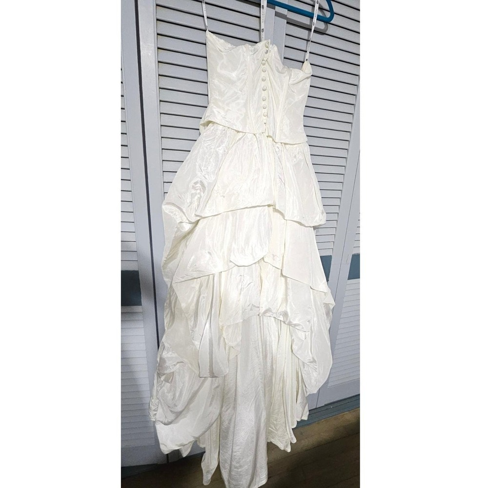 Maurices Wedding Dress Women Size 12 Ivory High Low Tiered Ruffle Vintage Gown